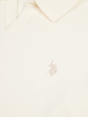 U.S. Polo Assn. Cream Mens Waffle Texture Open Collar Long Sleeve Polo Shirt - Image 7 of 7