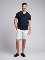 Темно-синий - U.S. Polo Assn Mens Stripe Textured Zip Polo Shirt - Image 1 of 7