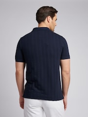 Темно-синий - U.S. Polo Assn Mens Stripe Textured Zip Polo Shirt - Image 3 of 7