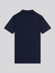 Темно-синий - U.S. Polo Assn Mens Stripe Textured Zip Polo Shirt - Image 6 of 7