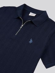 Темно-синий - U.S. Polo Assn Mens Stripe Textured Zip Polo Shirt - Image 7 of 7