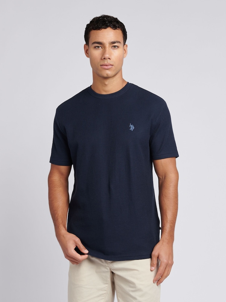 Синий - U.S. Polo Assn Mens Vertical Texture 100% Cotton T-Shirt - Image 1 of 8