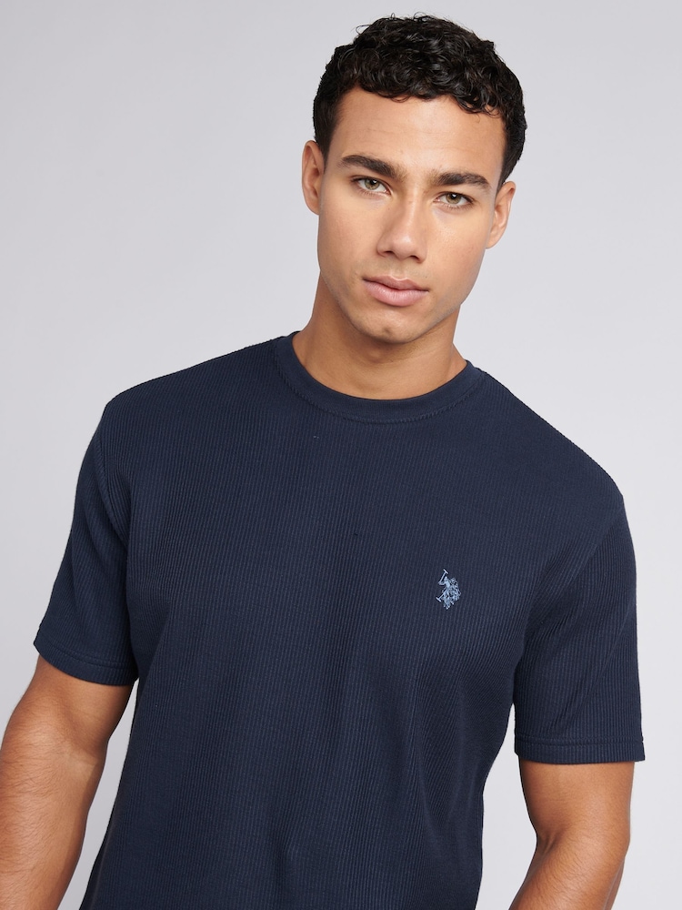 Синий - U.S. Polo Assn Mens Vertical Texture 100% Cotton T-Shirt - Image 2 of 8