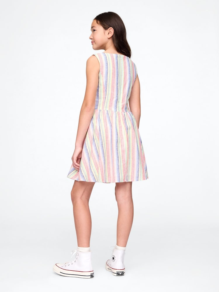 Gap Multi/Cream Linen-Cotton Striped Dress (4-13yrs) - Image 2 of 4 Gap Multi/Cream Linen-Cotton Striped Dress (4-13yrs) - Image 2 of 4