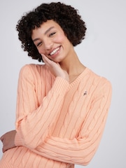 U.S. Polo Assn. Orange Womens V-Neck Cable Knit Jumper - Image 2 of 7