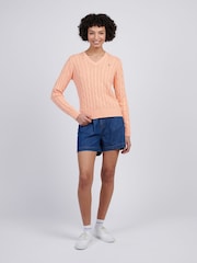 U.S. Polo Assn. Orange Womens V-Neck Cable Knit Jumper - Image 3 of 7