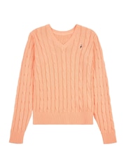 U.S. Polo Assn. Orange Womens V-Neck Cable Knit Jumper - Image 5 of 7