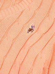 U.S. Polo Assn. Orange Womens V-Neck Cable Knit Jumper - Image 7 of 7