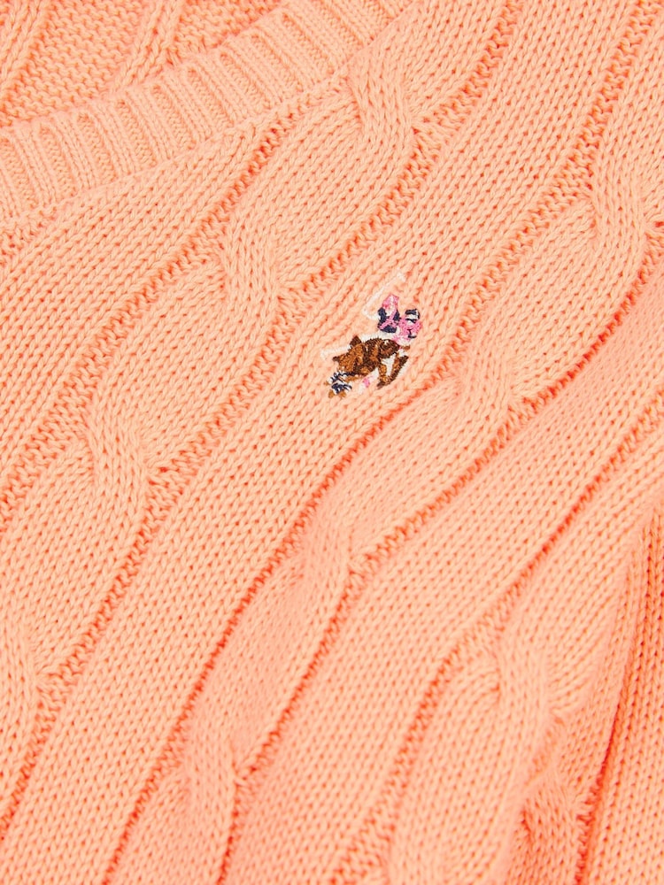 U.S. Polo Assn. Orange Womens V-Neck Cable Knit Jumper - Image 7 of 7