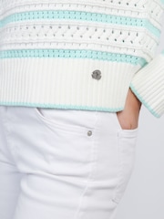U.S. Polo Assn Blue Womens Stripe Open Knit Cable 100% Cotton Jumper - Image 2 of 4