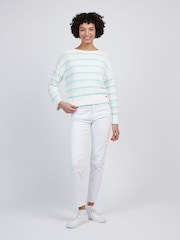 U.S. Polo Assn Blue Womens Stripe Open Knit Cable 100% Cotton Jumper - Image 3 of 4
