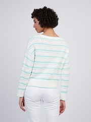 U.S. Polo Assn Blue Womens Stripe Open Knit Cable 100% Cotton Jumper - Image 4 of 4
