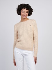 U.S. Polo Assn Natural Womens Viscose Blend Crew Neck Cable Jumper - Image 1 of 4