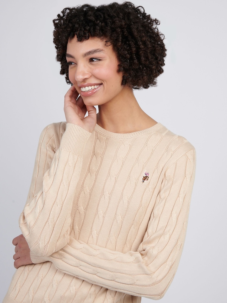 U.S. Polo Assn Natural Womens Viscose Blend Crew Neck Cable Jumper - Image 2 of 4