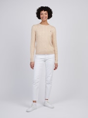 U.S. Polo Assn Natural Womens Viscose Blend Crew Neck Cable Jumper - Image 3 of 4