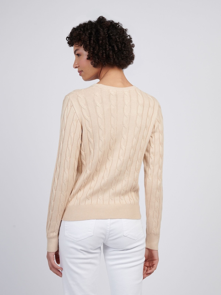 U.S. Polo Assn Natural Womens Viscose Blend Crew Neck Cable Jumper - Image 4 of 4