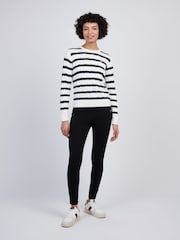 U.S. Polo Assn White Women Thin Stripe Cable Knit 100% Cotton Jumper - Image 3 of 4