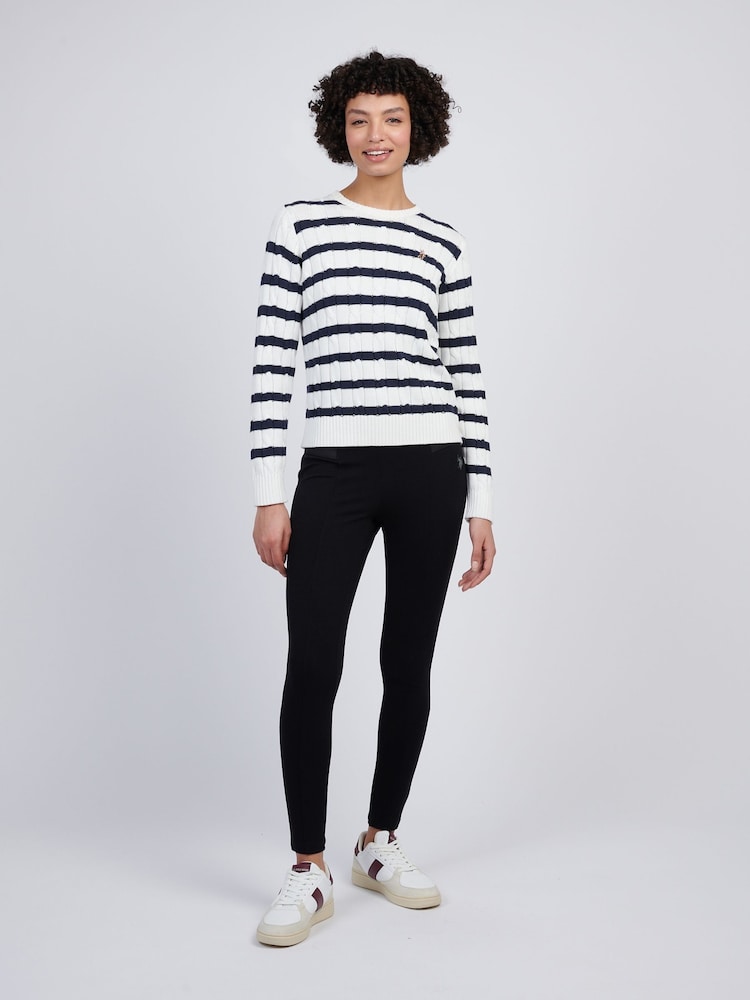 U.S. Polo Assn White Women Thin Stripe Cable Knit 100% Cotton Jumper - Image 3 of 4