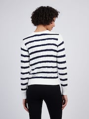 U.S. Polo Assn White Women Thin Stripe Cable Knit 100% Cotton Jumper - Image 4 of 4