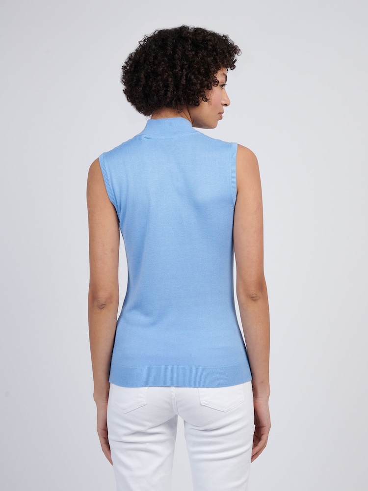 U.S. Polo Assn Blue Womens Mock Neck Sleeveless Knit Jumper - Image 2 of 7