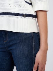 U.S. Polo Assn Blue Womens Open Colour Stripe Pointelle 100% Cotton Jumper - Image 2 of 8