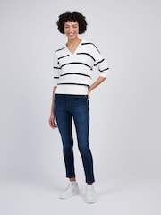 U.S. Polo Assn Blue Womens Open Colour Stripe Pointelle 100% Cotton Jumper - Image 3 of 8
