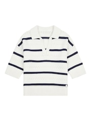 U.S. Polo Assn Blue Womens Open Colour Stripe Pointelle 100% Cotton Jumper - Image 6 of 8