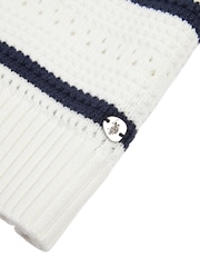 U.S. Polo Assn Blue Womens Open Colour Stripe Pointelle 100% Cotton Jumper - Image 8 of 8