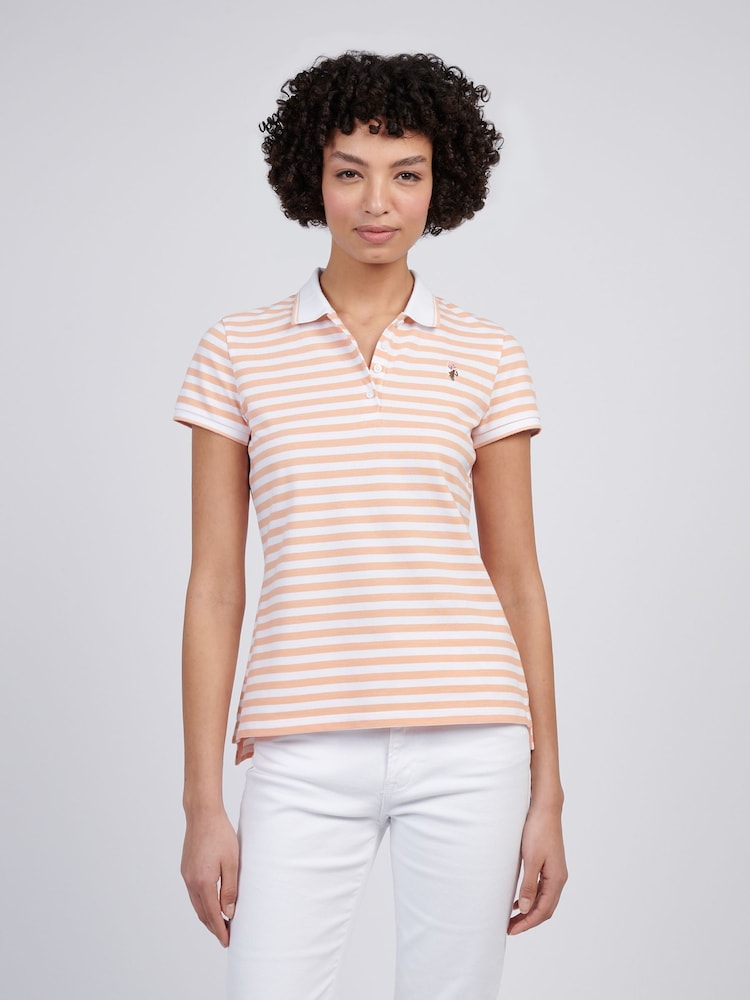U.S. Polo Assn Orange Womens Stripe Polo Shirt - Image 1 of 7