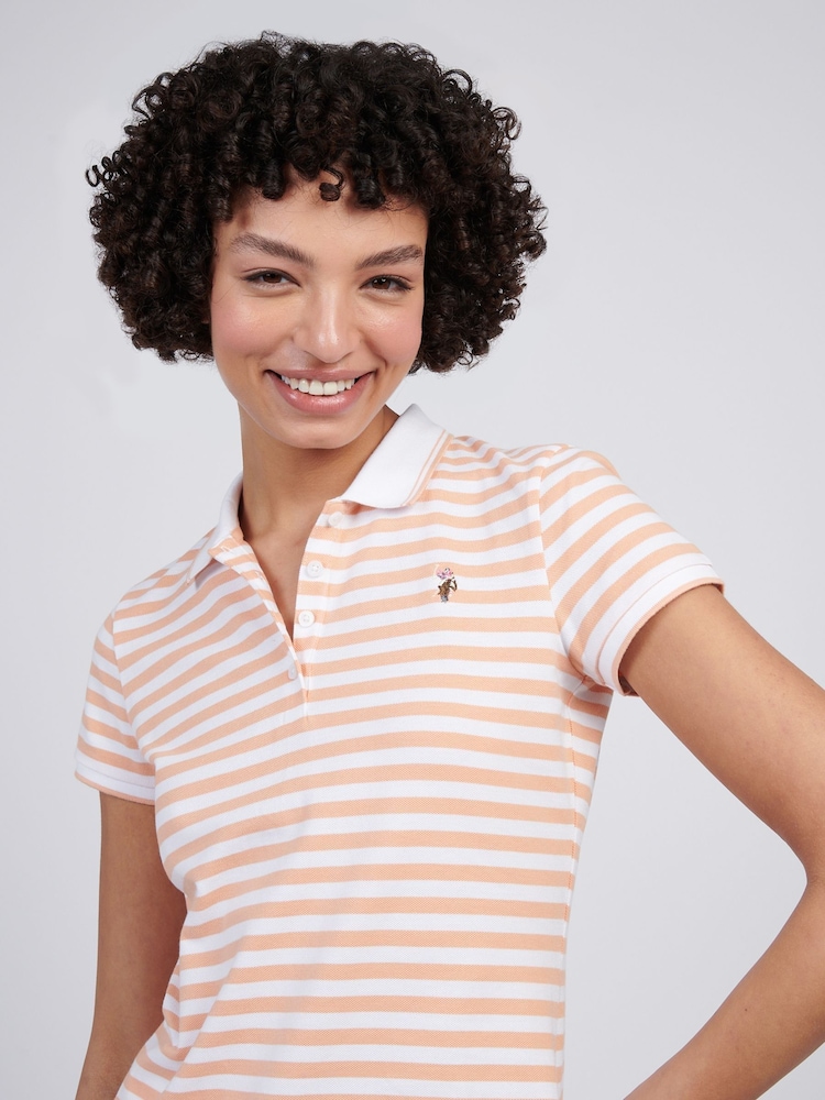 U.S. Polo Assn Orange Womens Stripe Polo Shirt - Image 2 of 7 U.S. Polo Assn Orange Womens Stripe Polo Shirt - Image 2 of 7