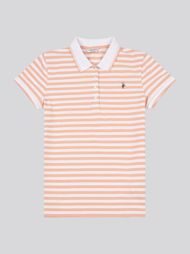 U.S. Polo Assn Orange Womens Stripe Polo Shirt - Image 5 of 7