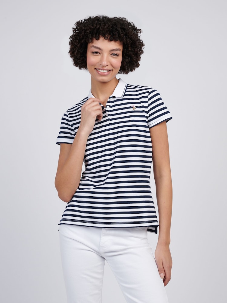 U.S. Polo Assn Blue Womens Stripe Polo Shirt - Image 1 of 7