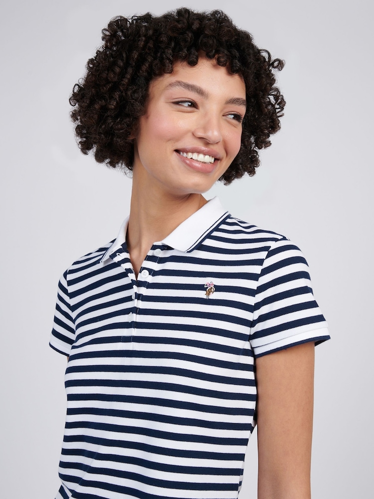 U.S. Polo Assn Blue Womens Stripe Polo Shirt - Image 2 of 7