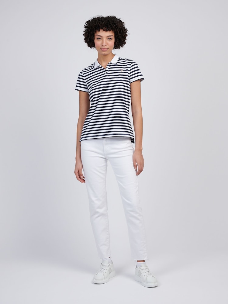 U.S. Polo Assn Blue Womens Stripe Polo Shirt - Image 3 of 7