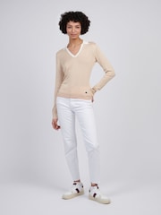 U.S. Polo Assn Natural Womens Open Neck Long Sleeve Knit Polo Jumper - Image 3 of 4