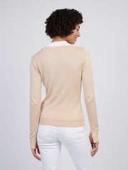 U.S. Polo Assn Natural Womens Open Neck Long Sleeve Knit Polo Jumper - Image 4 of 4
