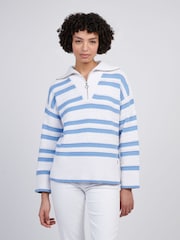 U.S. Polo Assn Blue Womens Pointelle Stripe 1/4 Zip Jumper - Image 1 of 5