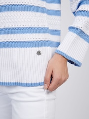 U.S. Polo Assn Blue Womens Pointelle Stripe 1/4 Zip Jumper - Image 2 of 5