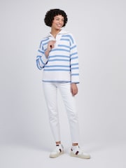 U.S. Polo Assn Blue Womens Pointelle Stripe 1/4 Zip Jumper - Image 3 of 5