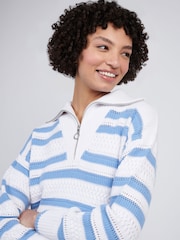 U.S. Polo Assn Blue Womens Pointelle Stripe 1/4 Zip Jumper - Image 5 of 5