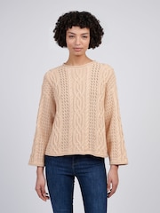 U.S. Polo Assn Natural Womens Chunky Cable Open Knit 100% Cotton Jumper - Image 1 of 4