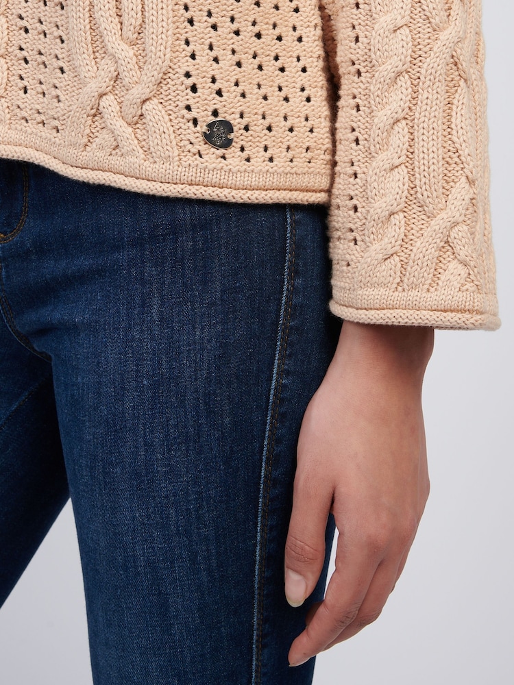 U.S. Polo Assn Natural Womens Chunky Cable Open Knit 100% Cotton Jumper - Image 2 of 4