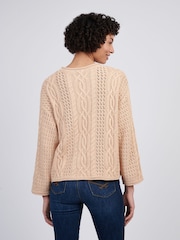U.S. Polo Assn Natural Womens Chunky Cable Open Knit 100% Cotton Jumper - Image 4 of 4