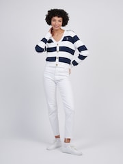 U.S. Polo Assn Blue Womens Stripe Loose Cable Knit 100% Cotton Cardigan - Image 3 of 4