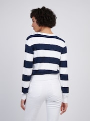 U.S. Polo Assn Blue Womens Stripe Loose Cable Knit 100% Cotton Cardigan - Image 4 of 4