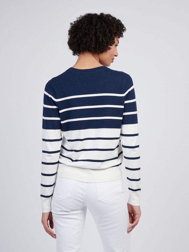 U.S. Polo Assn Blue Womens Stripe V-Neck Fine Knit Jumper - Image 3 of 4