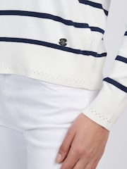U.S. Polo Assn Blue Womens Stripe V-Neck Fine Knit Jumper - Image 4 of 4