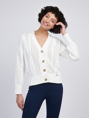 U.S. Polo Assn Cream Womens Open Knit Cable 100% Cotton Cardigan - Image 1 of 7