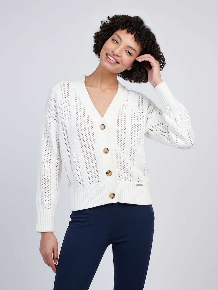 U.S. Polo Assn Cream Womens Open Knit Cable 100% Cotton Cardigan - Image 1 of 7