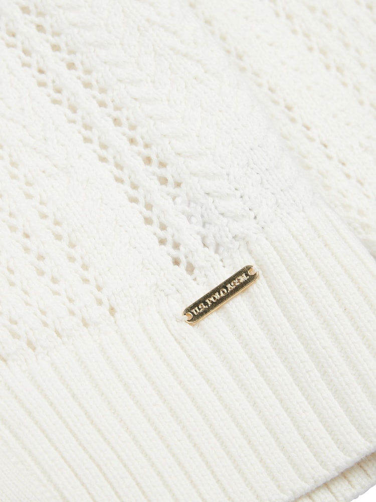 U.S. Polo Assn Cream Womens Open Knit Cable 100% Cotton Cardigan - Image 7 of 7